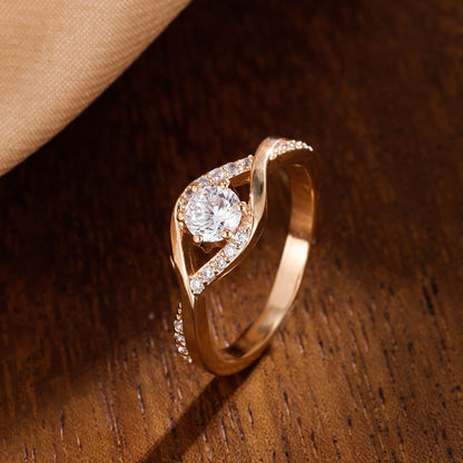 Snowflake Claw Setting Ring For Women In Simple Style, Electroplated Copper With Moissanite Inlay