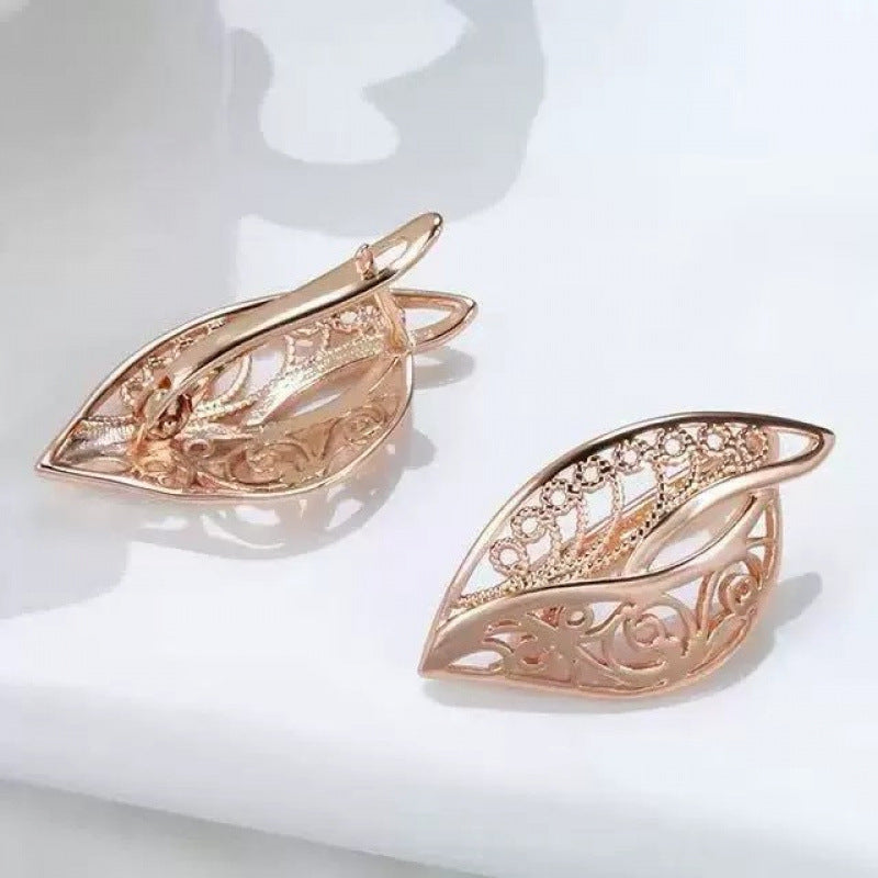 For Women Simple Style Champagne Leaf Earrings With Copper Studs