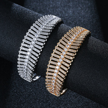 Gold Electroplated Copper Bangle With Rhinestone Inlay, Elegant Daily Wear Jewelry
