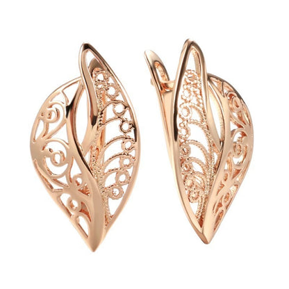 For Women Simple Style Champagne Leaf Earrings With Copper Studs