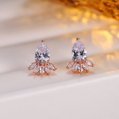 For Women Irregular Gold Stud Earrings Made With Copper Featuring Zircon Inlay
