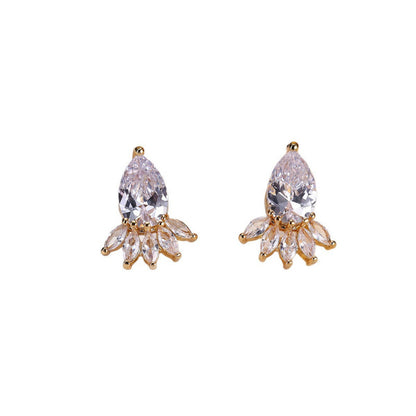 For Women Irregular Gold Stud Earrings Made With Copper Featuring Zircon Inlay
