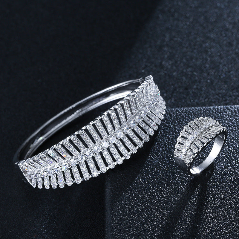Gold Electroplated Copper Bangle With Rhinestone Inlay, Elegant Daily Wear Jewelry