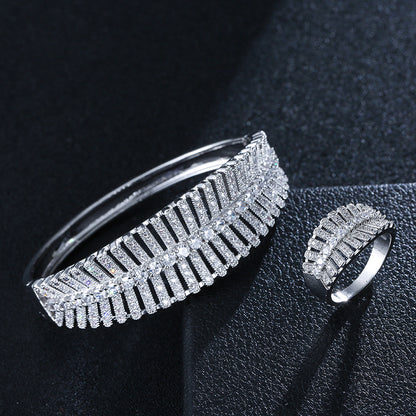 Gold Electroplated Copper Bangle With Rhinestone Inlay, Elegant Daily Wear Jewelry