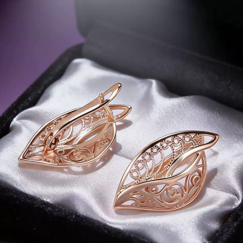 For Women Simple Style Champagne Leaf Earrings With Copper Studs