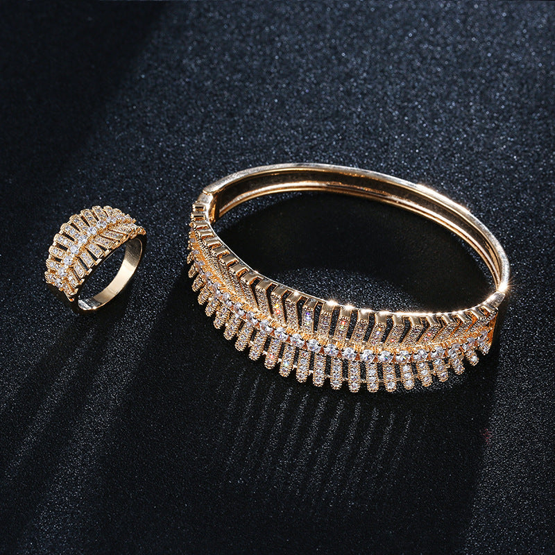 Gold Electroplated Copper Bangle With Rhinestone Inlay, Elegant Daily Wear Jewelry