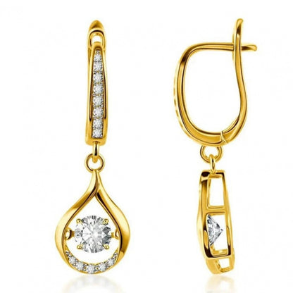Gold Flowers Earrings For Women With Copper Studs And Rhinestone Inlay, Elegant Floral Design