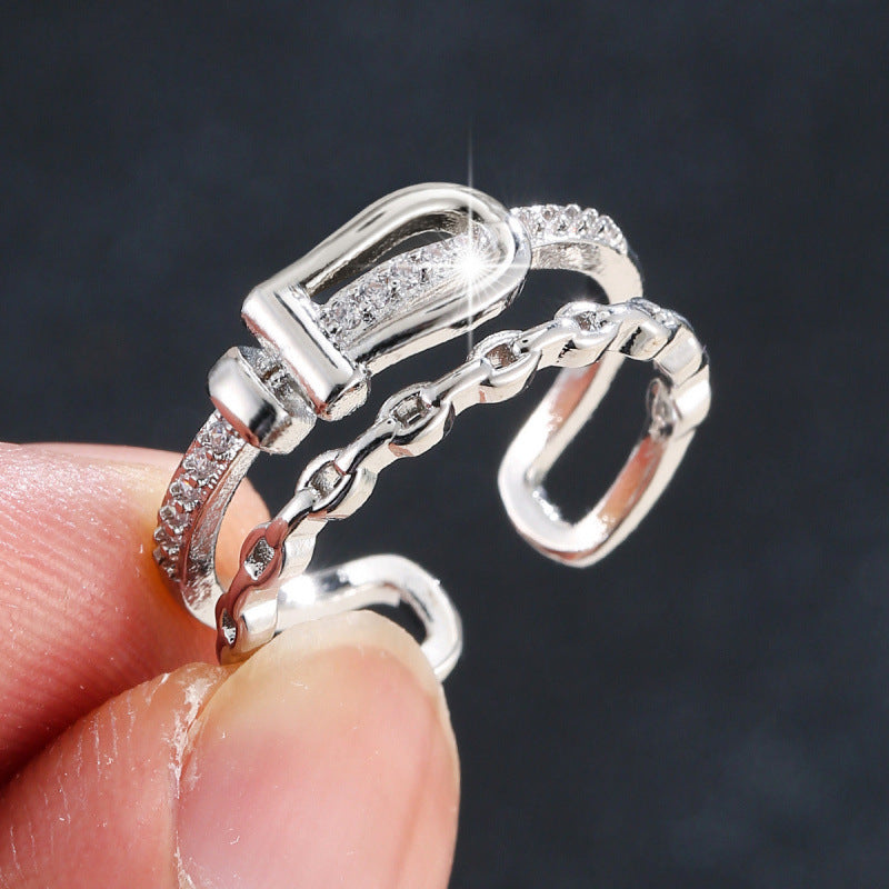 Geometric Open Rings For Women In Copper With Zircon Inlay, Available In Gold