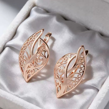 For Women Simple Style Champagne Leaf Earrings With Copper Studs