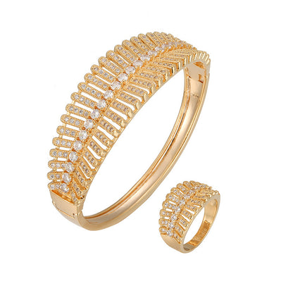 Gold Electroplated Copper Bangle With Rhinestone Inlay, Elegant Daily Wear Jewelry