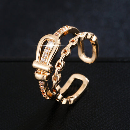 Geometric Open Rings For Women In Copper With Zircon Inlay, Available In Gold