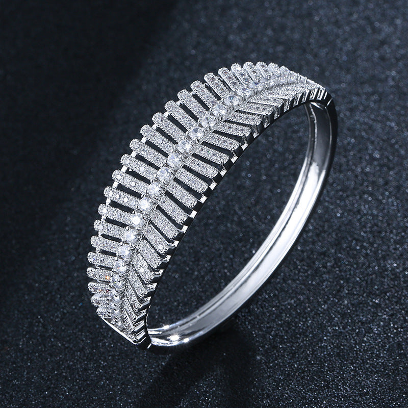 Gold Electroplated Copper Bangle With Rhinestone Inlay, Elegant Daily Wear Jewelry