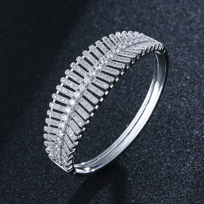 Gold Electroplated Copper Bangle With Rhinestone Inlay, Elegant Daily Wear Jewelry