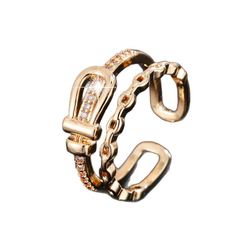Geometric Open Rings For Women In Copper With Zircon Inlay, Available In Gold