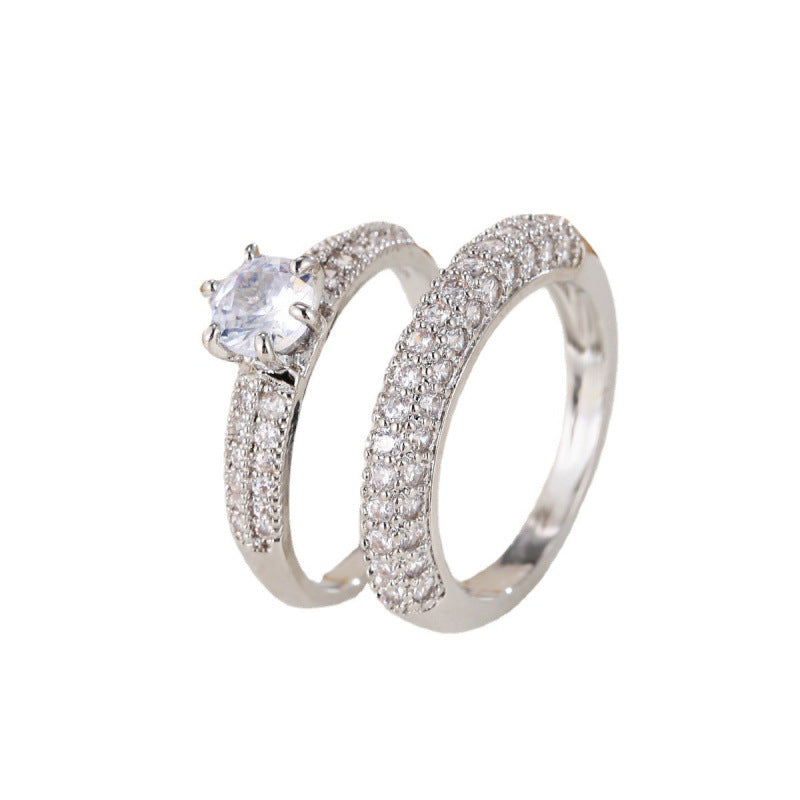Round Couple Rings In Copper With Electroplated Gold Plating And Rhinestone Inlay