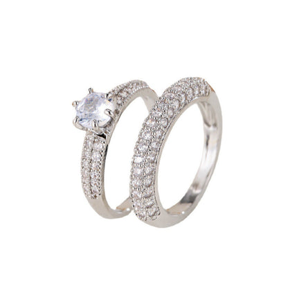 Round Couple Rings In Copper With Electroplated Gold Plating And Rhinestone Inlay