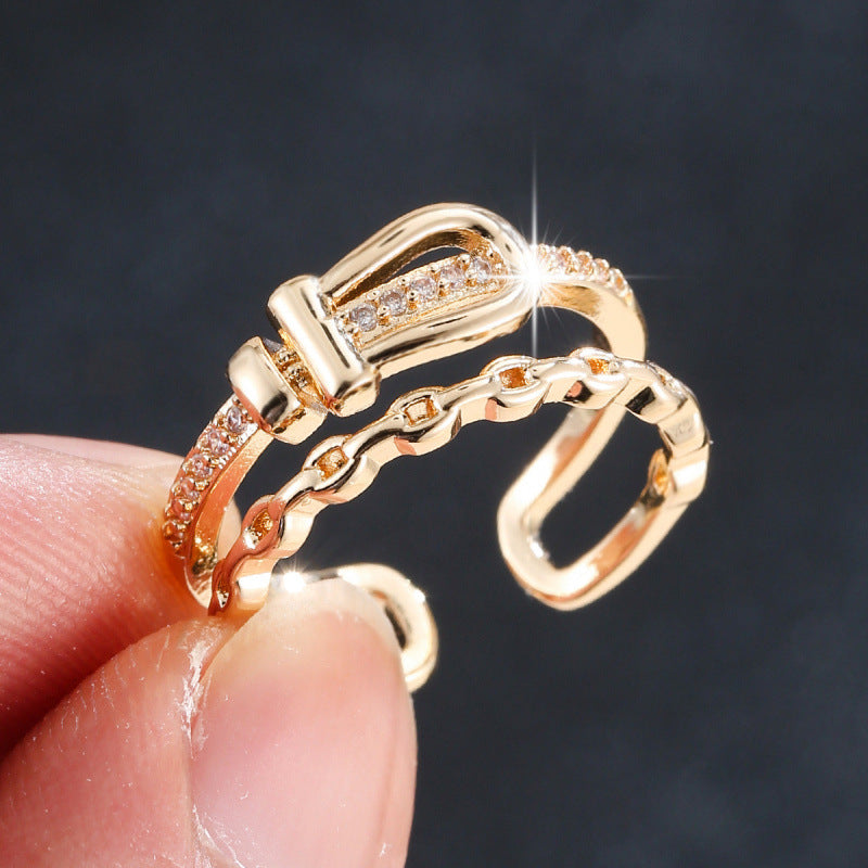 Geometric Open Rings For Women In Copper With Zircon Inlay, Available In Gold