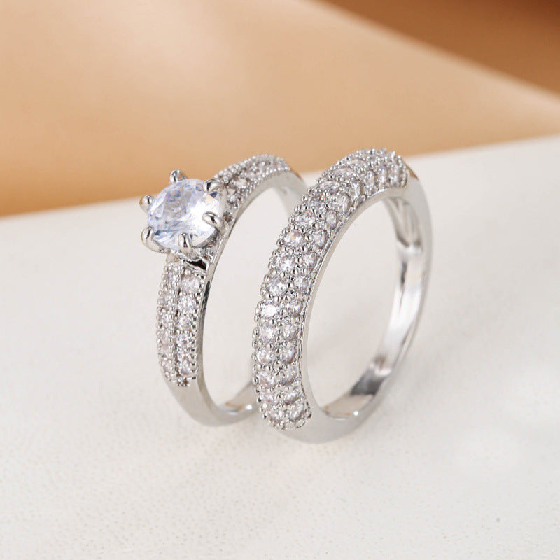 Round Couple Rings In Copper With Electroplated Gold Plating And Rhinestone Inlay