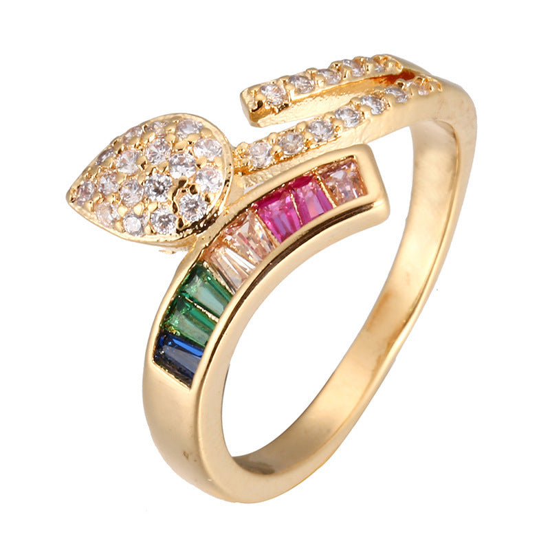 Simple Style Bow Tie Ring For Women In Electroplated Copper With Rhinestone Inlay