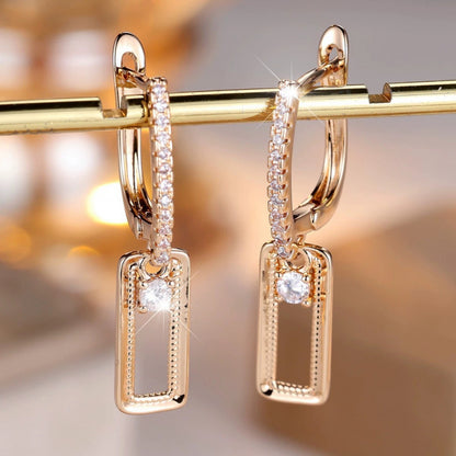 Rectangle Stud Earrings For Women, Copper Material Featuring Rhinestones, Electroplated Finish With 925 Sterling Silver Posts