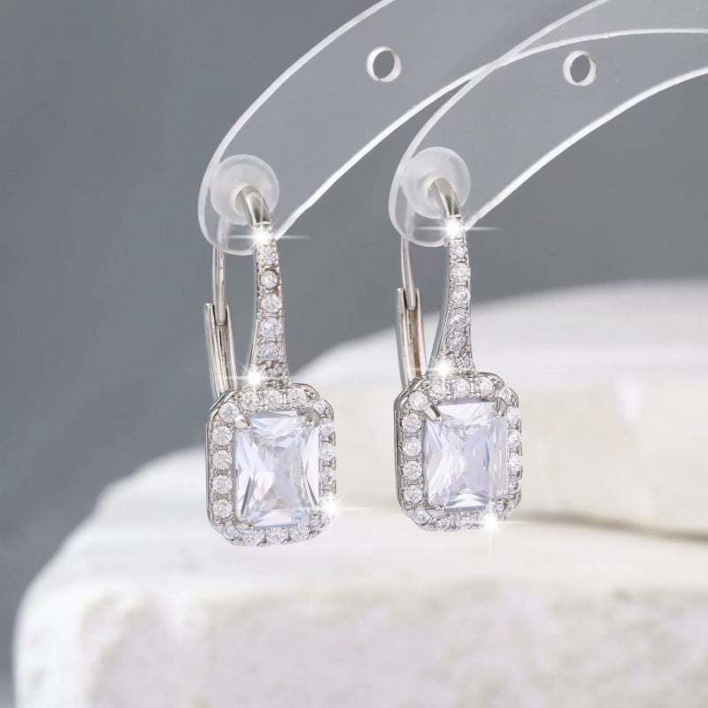 Geometric Earrings For Women Featuring Copper With Zircon Inlay And 925 Sterling Silver Studs In Bezel Setting