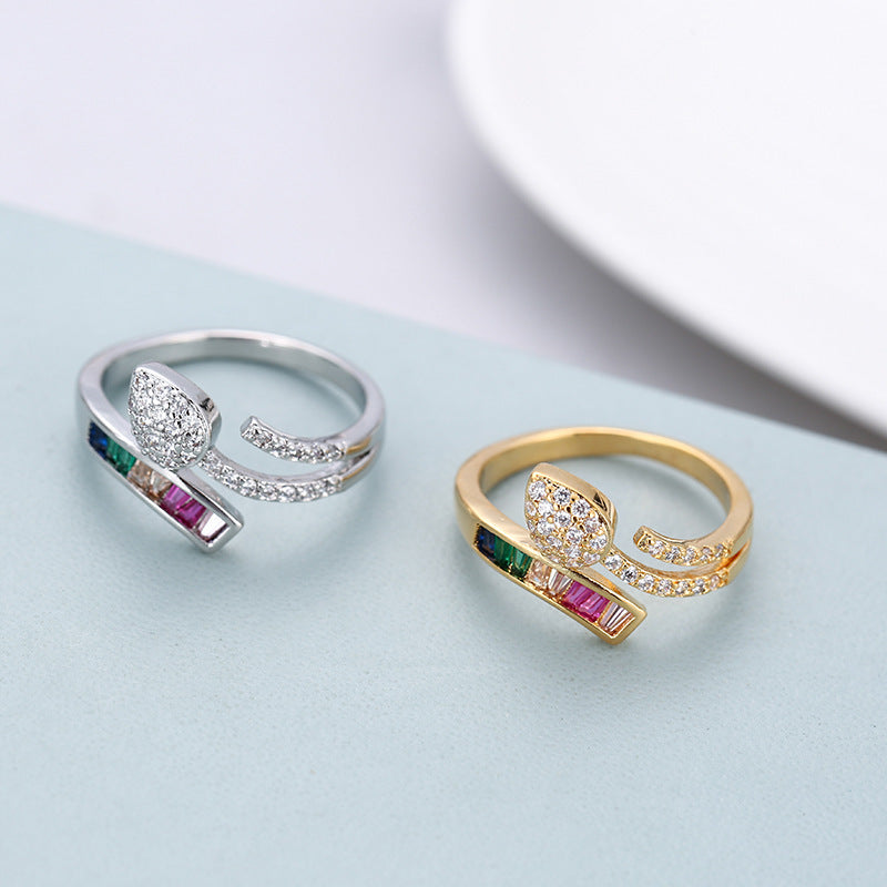 Simple Style Bow Tie Ring For Women In Electroplated Copper With Rhinestone Inlay
