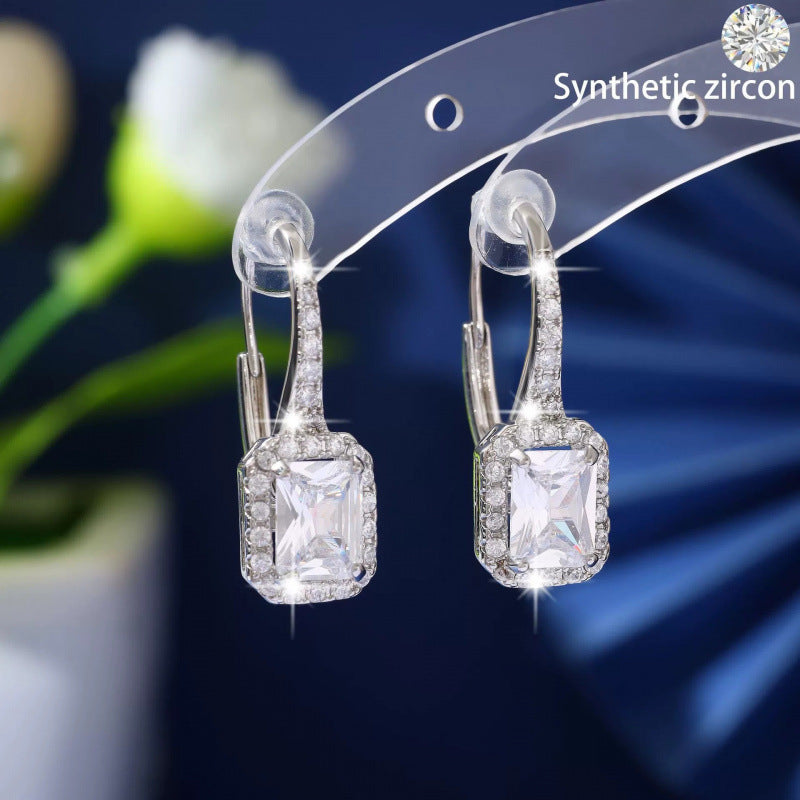 Geometric Earrings For Women Featuring Copper With Zircon Inlay And 925 Sterling Silver Studs In Bezel Setting