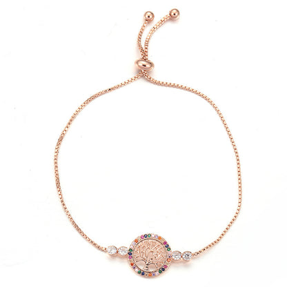 Life Tree Handmade Bracelets For Women In Titanium Steel With Electroplated Gold Plating And Rhinestone Inlay