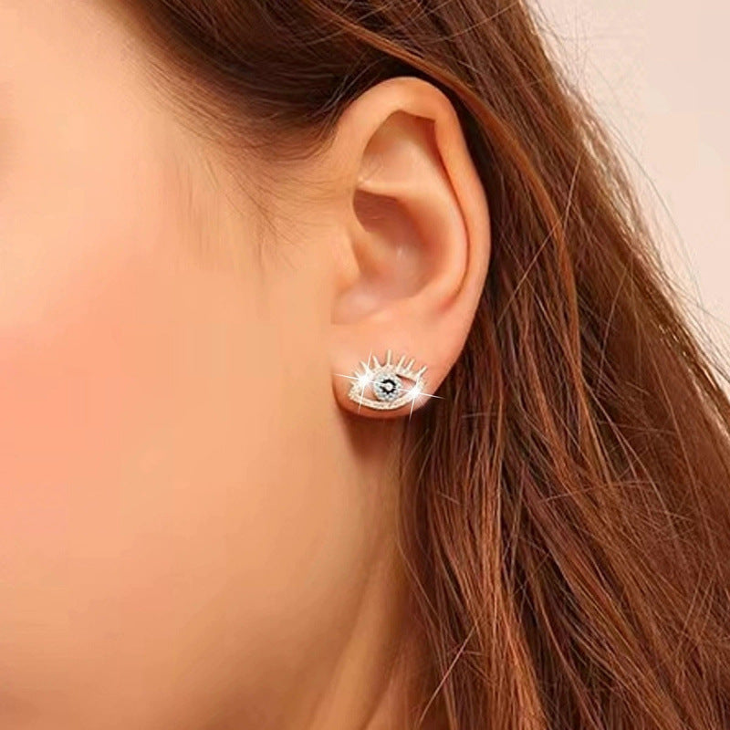 Devil's Eye Stud Earrings For Women In Gold Featuring Copper Posts And Zircon Inlay