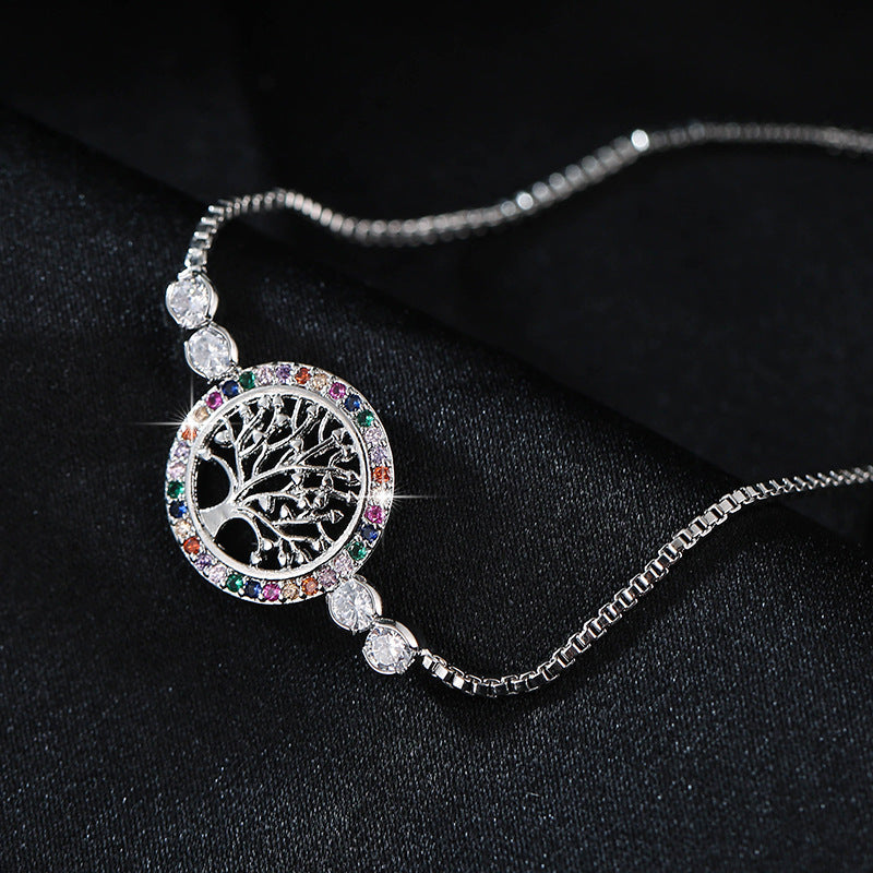 Life Tree Handmade Bracelets For Women In Titanium Steel With Electroplated Gold Plating And Rhinestone Inlay