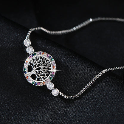 Life Tree Handmade Bracelets For Women In Titanium Steel With Electroplated Gold Plating And Rhinestone Inlay
