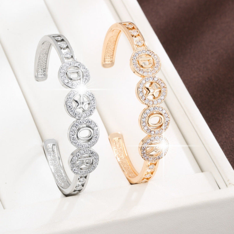 Simple Style Letter Bangle In Gold Electroplated Copper, 1 PCS Package