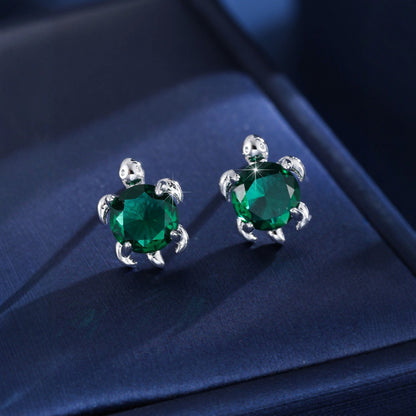 Cute Tortoise Stud Earrings For Women In Gold Copper With Zircon Inlay