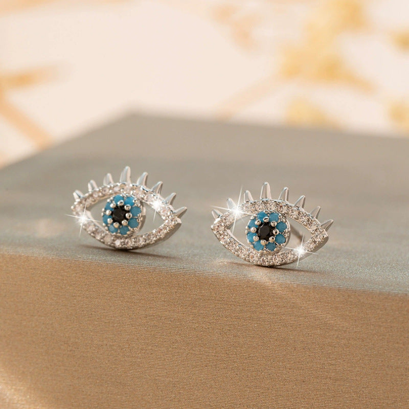 Devil's Eye Stud Earrings For Women In Gold Featuring Copper Posts And Zircon Inlay