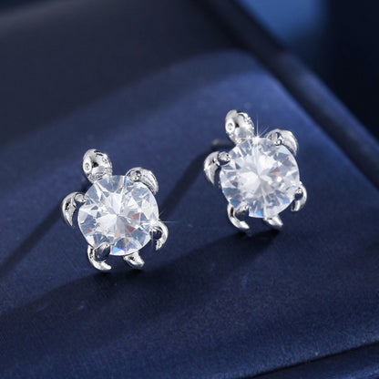 Cute Tortoise Stud Earrings For Women In Gold Copper With Zircon Inlay