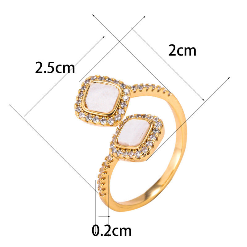 Geometric Open Ring For Women In White Copper With Electroplated Gold Plating And Zircon Inlay