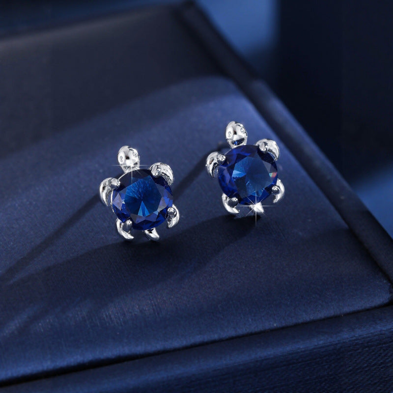 Cute Tortoise Stud Earrings For Women In Gold Copper With Zircon Inlay
