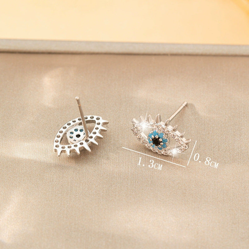 Devil's Eye Stud Earrings For Women In Gold Featuring Copper Posts And Zircon Inlay
