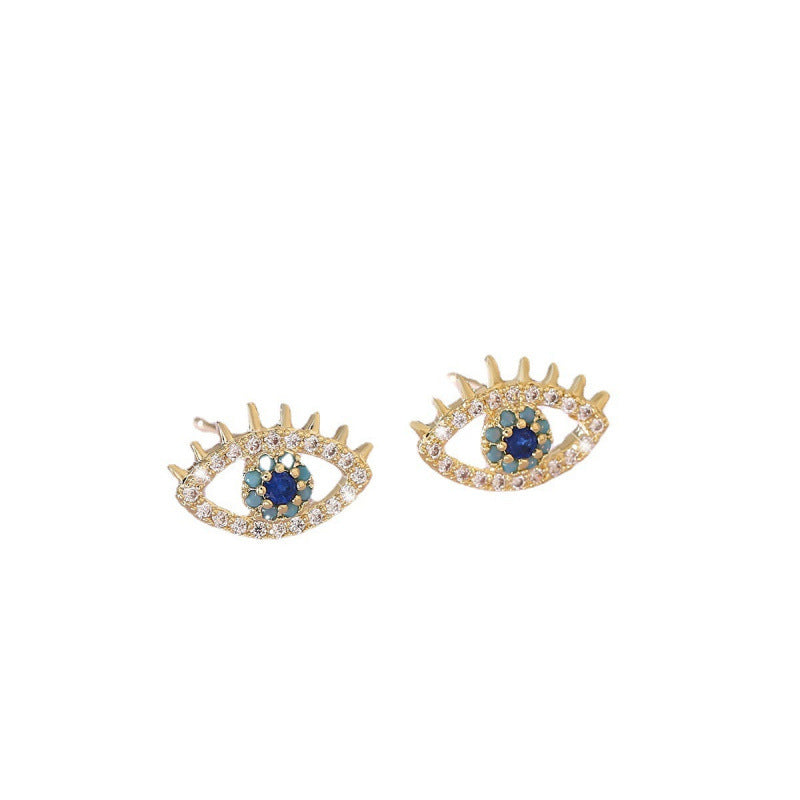 Devil's Eye Stud Earrings For Women In Gold Featuring Copper Posts And Zircon Inlay