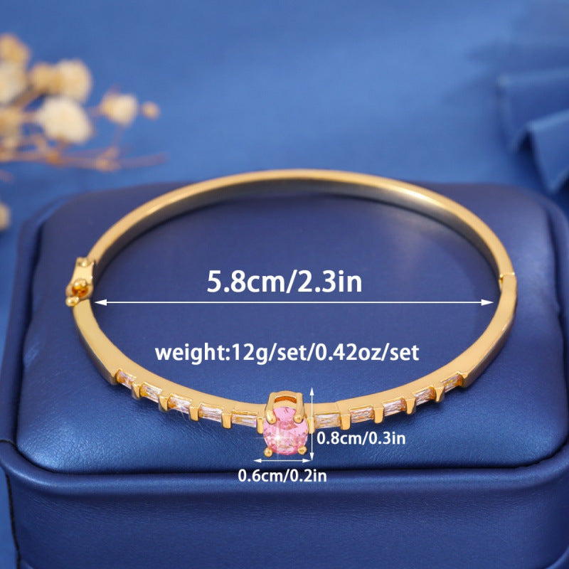 Irregular Inlay Zircon Copper Bangle For Women With Electroplated Gold Plating Process