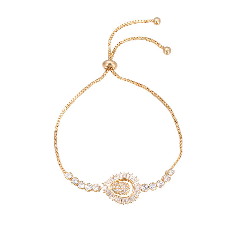 Water Droplets Bracelet For Women With Electroplated Copper And Rhinestone Inlay