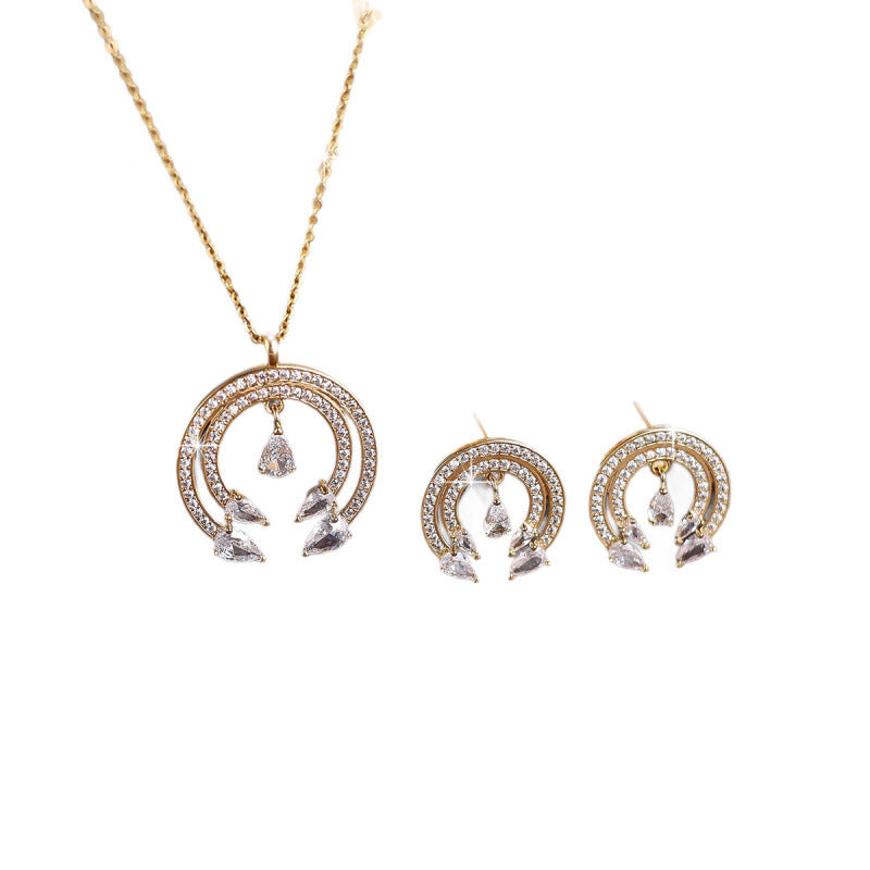 Women’s Star Necklace Jewelry Set In Platinum Plated Copper With Zircon Inlay, 2 Pieces Set