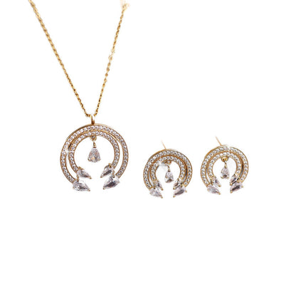 Women’s Star Necklace Jewelry Set In Platinum Plated Copper With Zircon Inlay, 2 Pieces Set