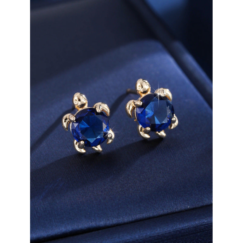 Cute Tortoise Stud Earrings For Women In Gold Copper With Zircon Inlay