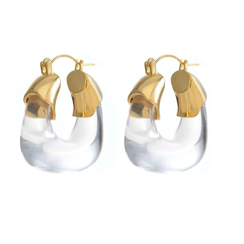 U Shape Earrings For Women In Gold Featuring Electroplated Finish With Copper Studs