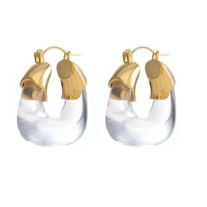 U Shape Earrings For Women In Gold Featuring Electroplated Finish With Copper Studs