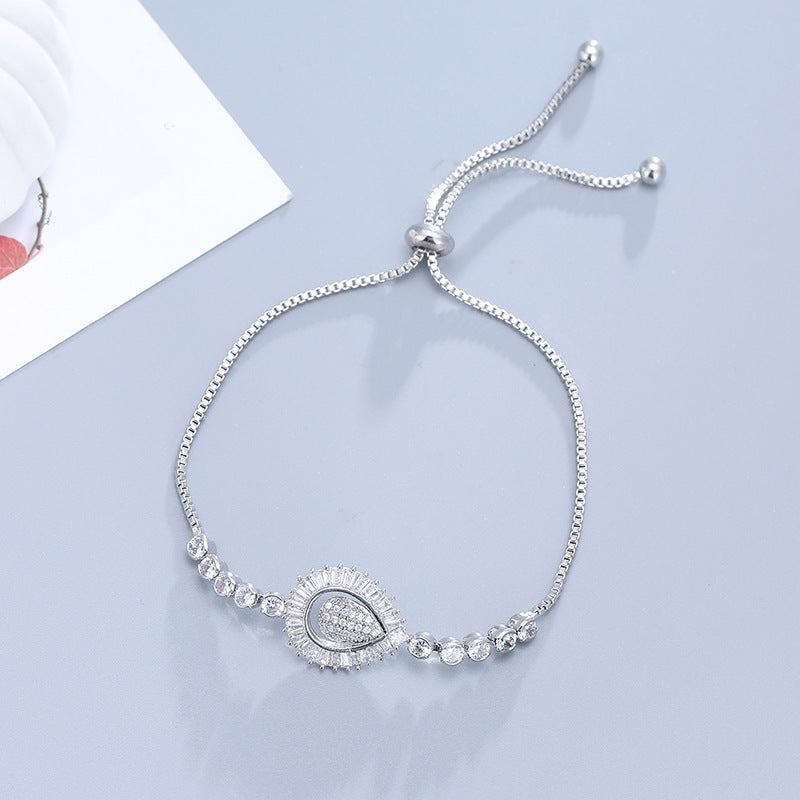 Water Droplets Bracelet For Women With Electroplated Copper And Rhinestone Inlay
