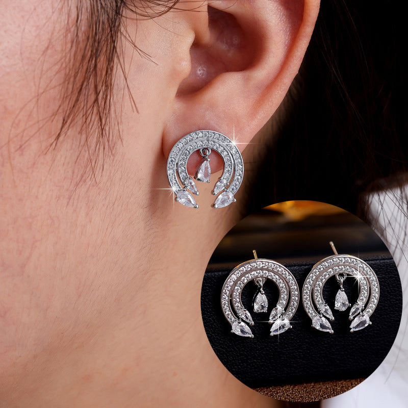 Women’s Star Necklace Jewelry Set In Platinum Plated Copper With Zircon Inlay, 2 Pieces Set
