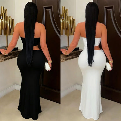Elegant Solid Color Sleeveless Tube Bra Sheath Dress In Polyester With Maxi Long Dress Length