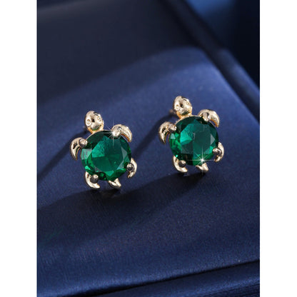 Cute Tortoise Stud Earrings For Women In Gold Copper With Zircon Inlay